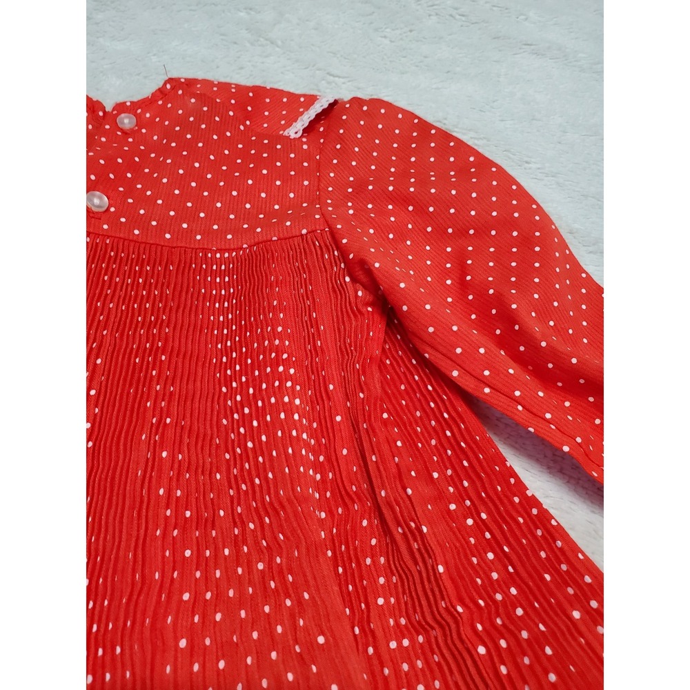 Vintage‎ Red White Polka Dot Formal 80s Pleated Dress Toddler Girl 3T Retro - Picture 4 of 8